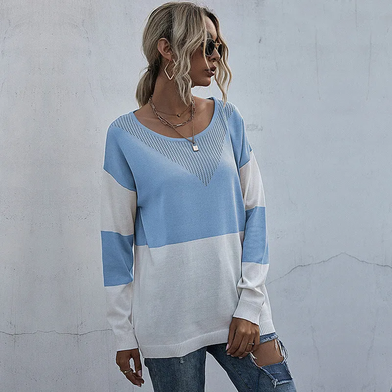 Damen Lockere Strickpullover im Blockmuster mit V‑Ajour‑Detail Nord Taschen