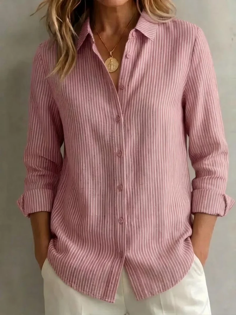 Damen Leichtes Hemd mit feinem Nadelstreifen Relaxed‑Fit und durchgehender Knopfleiste Nord Taschen