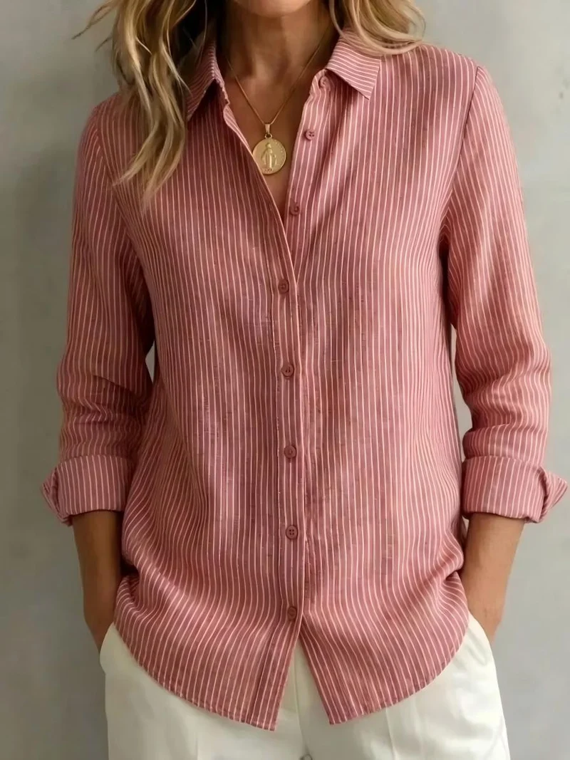 Damen Leichtes Hemd mit feinem Nadelstreifen Relaxed‑Fit und durchgehender Knopfleiste Nord Taschen