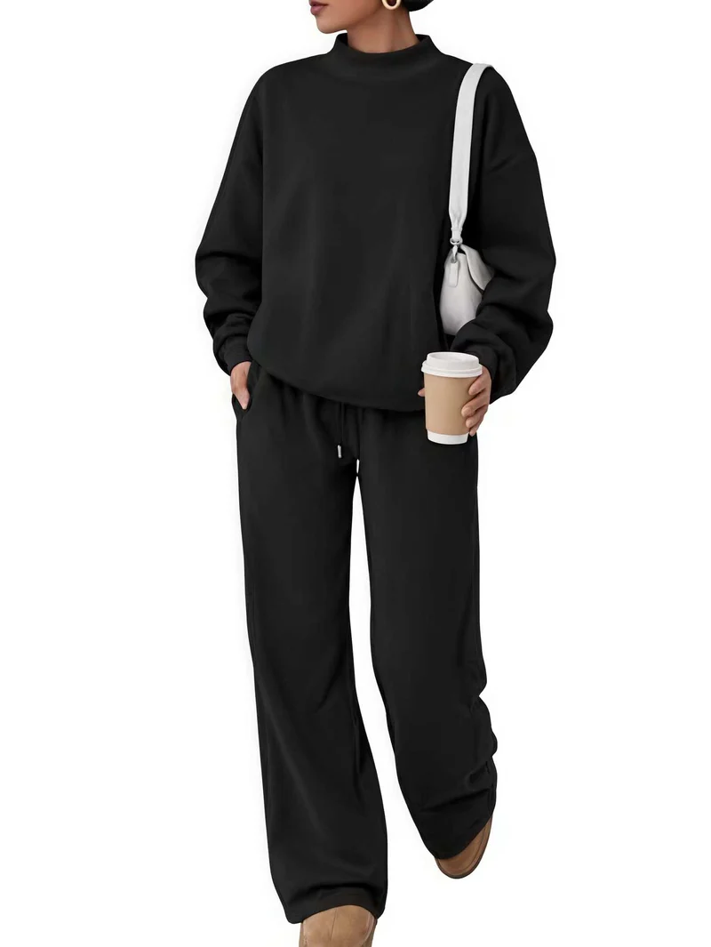Damen Lässiges Lounge-Set mit hohem Stehkragen und weiter Jogginghose Nord Taschen