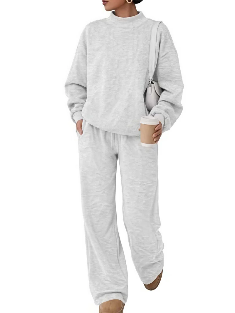 Damen Lässiges Lounge-Set mit hohem Stehkragen und weiter Jogginghose Nord Taschen