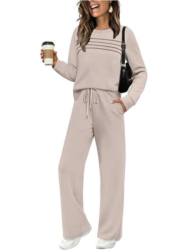 Damen Lässiges Lounge-Set mit Biesen-Sweatshirt und weiter Kordel-Jogginghose Nord Taschen