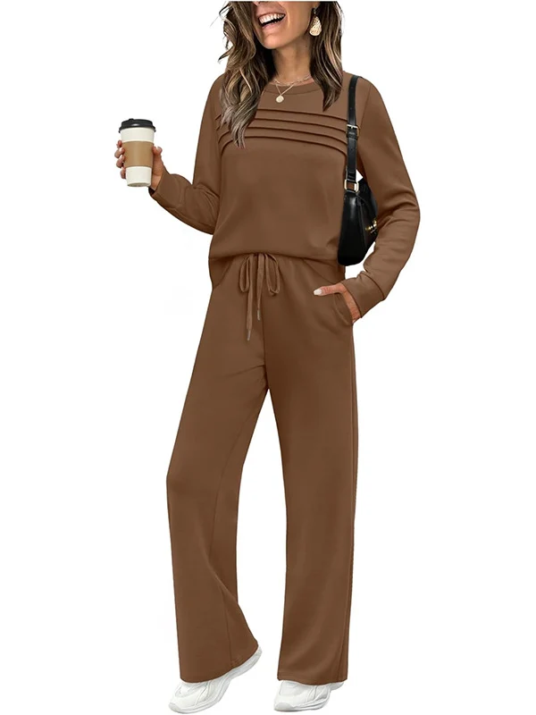 Damen Lässiges Lounge-Set mit Biesen-Sweatshirt und weiter Kordel-Jogginghose Nord Taschen