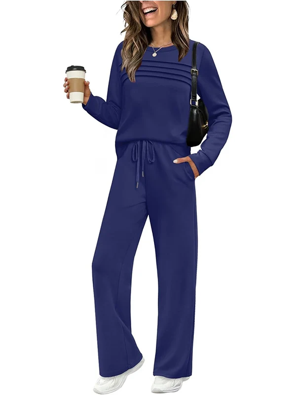 Damen Lässiges Lounge-Set mit Biesen-Sweatshirt und weiter Kordel-Jogginghose Nord Taschen