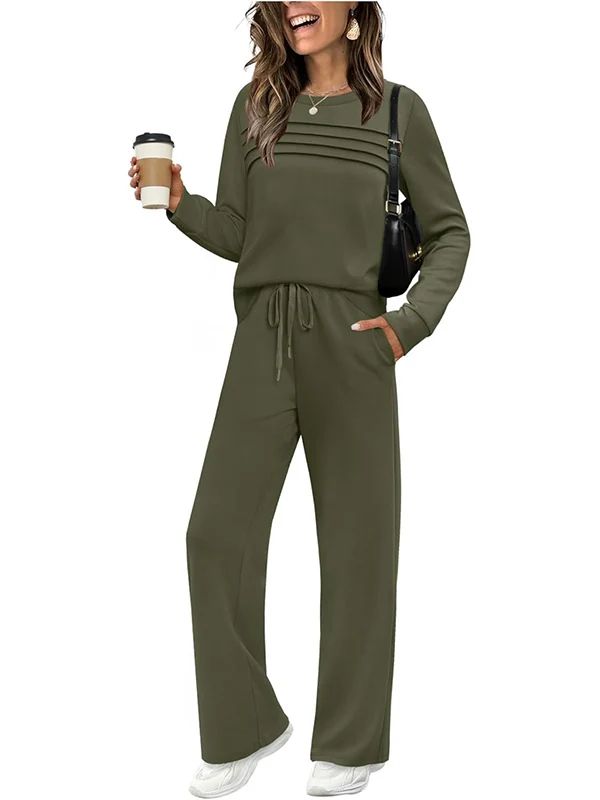 Damen Lässiges Lounge-Set mit Biesen-Sweatshirt und weiter Kordel-Jogginghose Nord Taschen