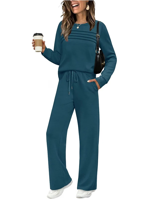 Damen Lässiges Lounge-Set mit Biesen-Sweatshirt und weiter Kordel-Jogginghose Nord Taschen