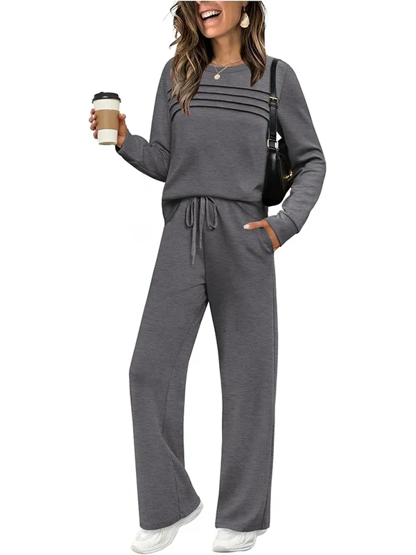 Damen Lässiges Lounge-Set mit Biesen-Sweatshirt und weiter Kordel-Jogginghose Nord Taschen