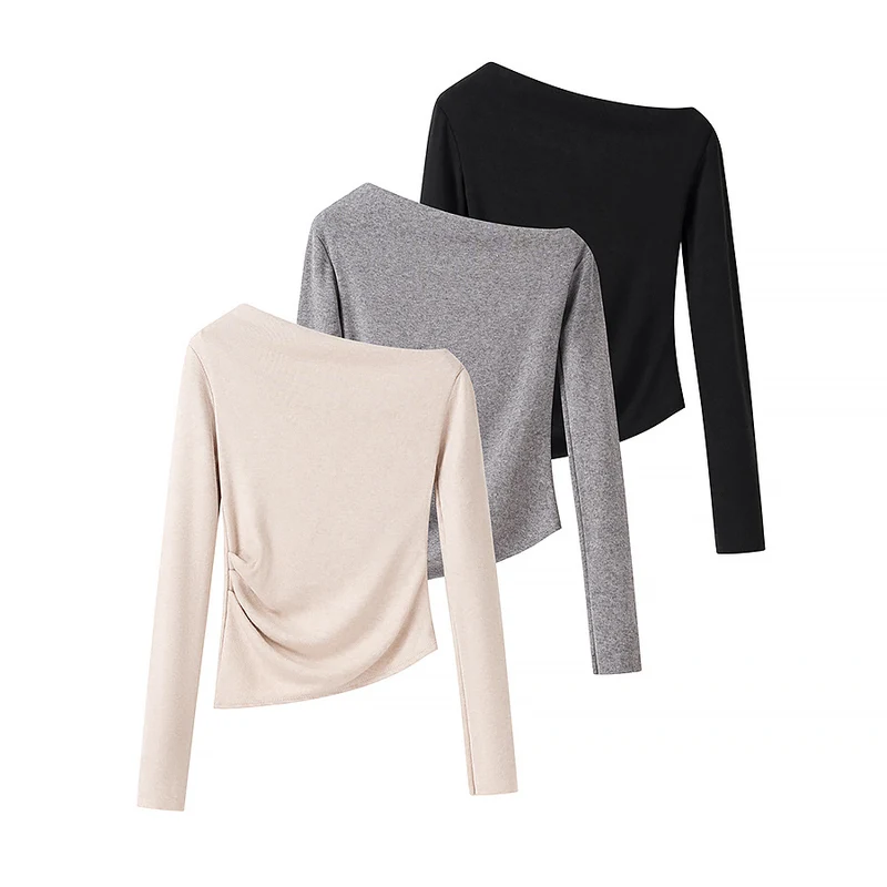 Damen Asymmetrisches One-Shoulder Langarmshirt mit seitlicher Raffung Nord Taschen