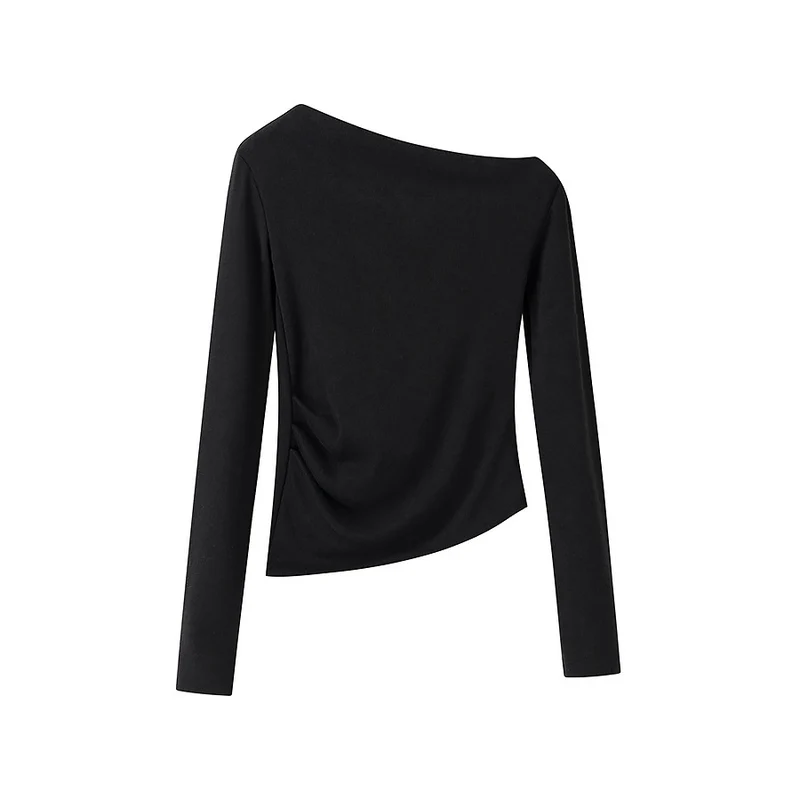 Damen Asymmetrisches One-Shoulder Langarmshirt mit seitlicher Raffung Nord Taschen