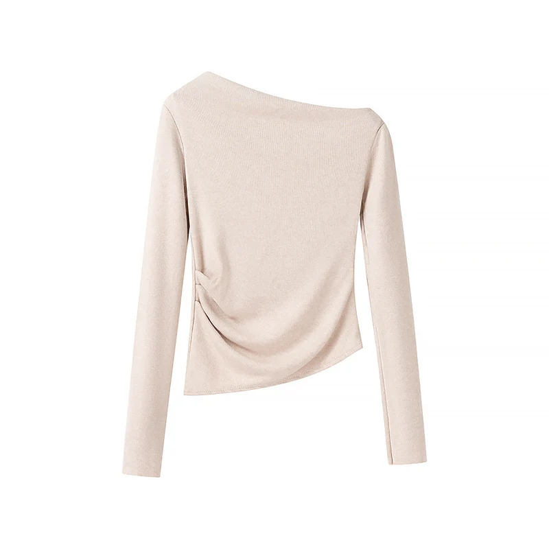Damen Asymmetrisches One-Shoulder Langarmshirt mit seitlicher Raffung Nord Taschen