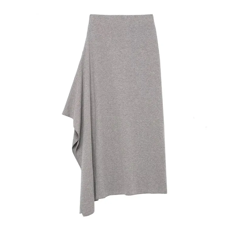 Damen Asymmetrischer Midirock aus Feinstrick mit drapiertem Seitenschlitz Nord Taschen