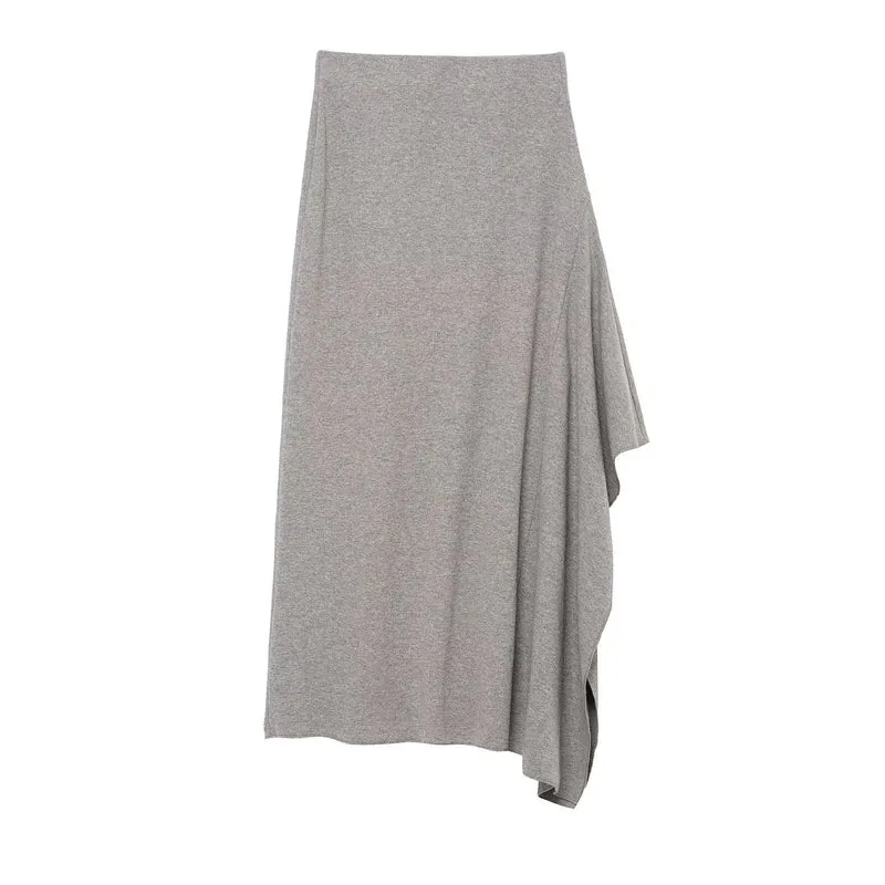 Damen Asymmetrischer Midirock aus Feinstrick mit drapiertem Seitenschlitz Nord Taschen