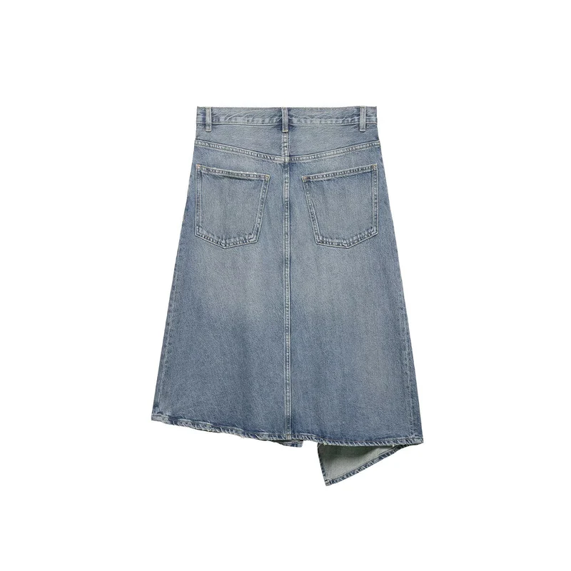 Damen Asymmetrischer Denim‑Wickelrock mit Einsätzen und Taschen Nord Taschen