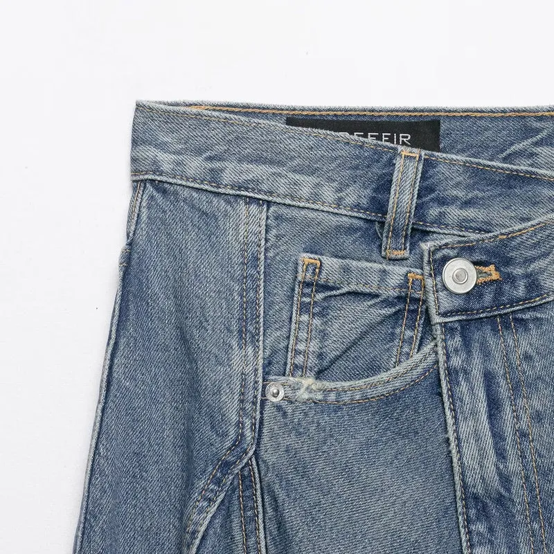 Damen Asymmetrischer Denim‑Wickelrock mit Einsätzen und Taschen Nord Taschen