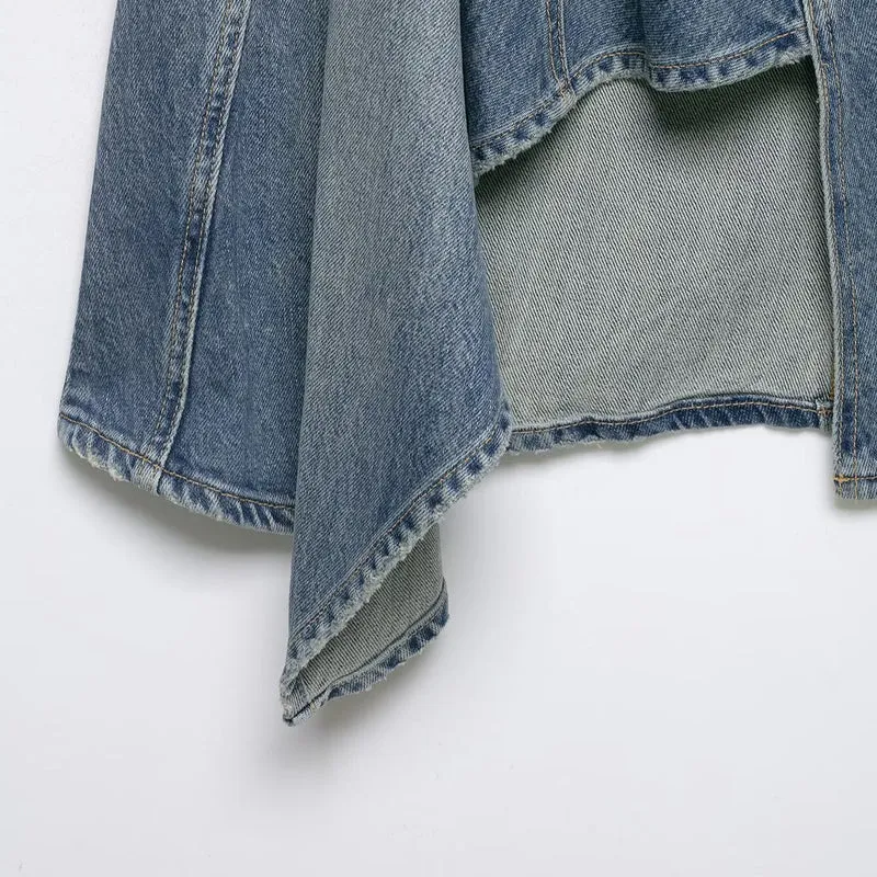Damen Asymmetrischer Denim‑Wickelrock mit Einsätzen und Taschen Nord Taschen
