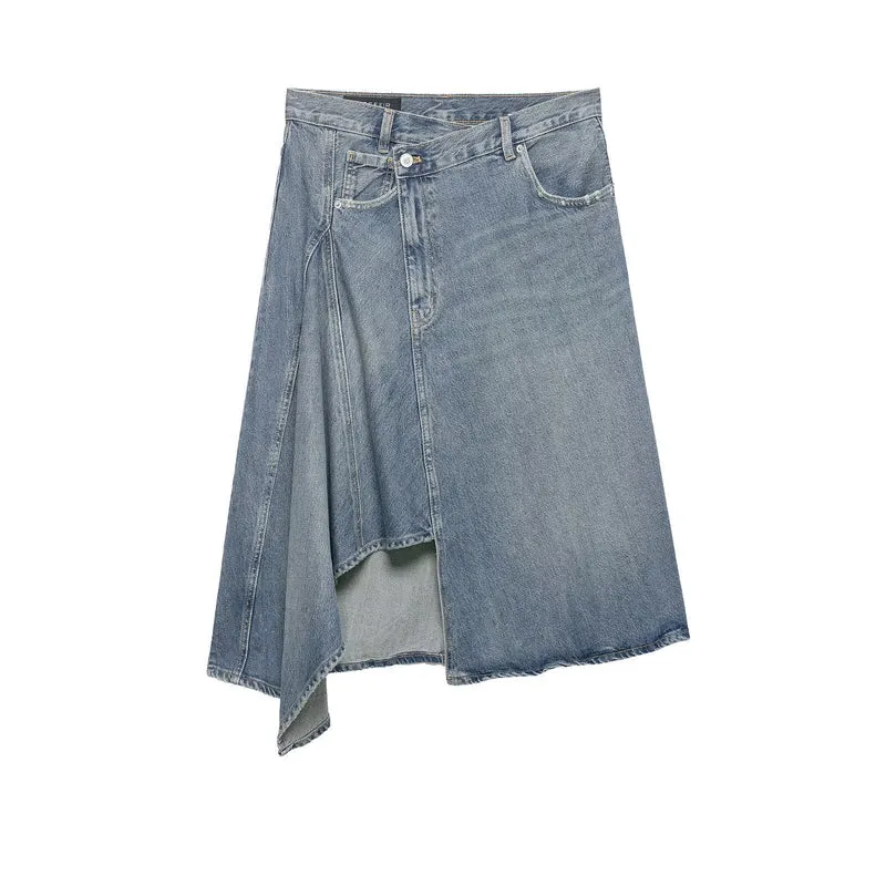 Damen Asymmetrischer Denim‑Wickelrock mit Einsätzen und Taschen Nord Taschen