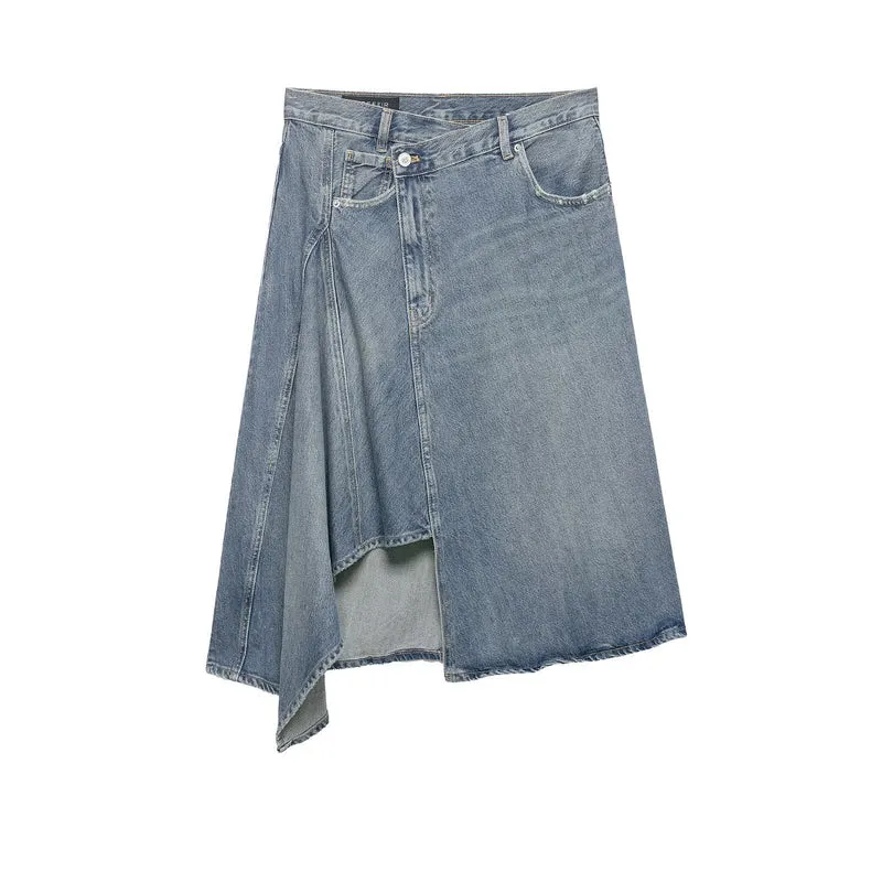 Damen Asymmetrischer Denim‑Wickelrock mit Einsätzen und Taschen Nord Taschen