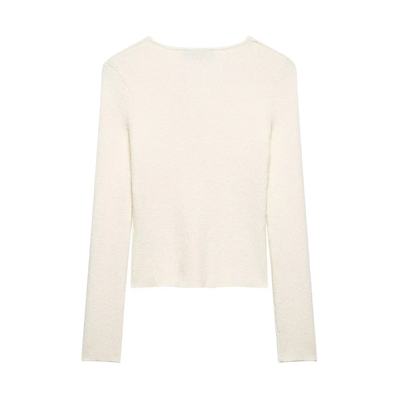 Damen Asymmetrische Bouclé-Strickjacke mit V-Ausschnitt und dekorativer Knopfleiste Nord Taschen