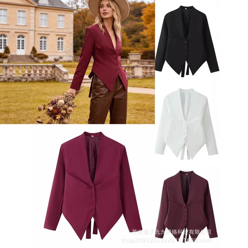 Damen Asymmetrische Blazerjacke mit tiefem V-Ausschnitt und spitzem Saum Nord Taschen