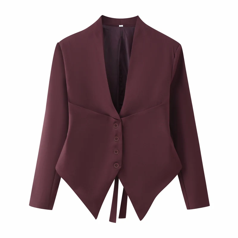 Damen Asymmetrische Blazerjacke mit tiefem V-Ausschnitt und spitzem Saum Nord Taschen
