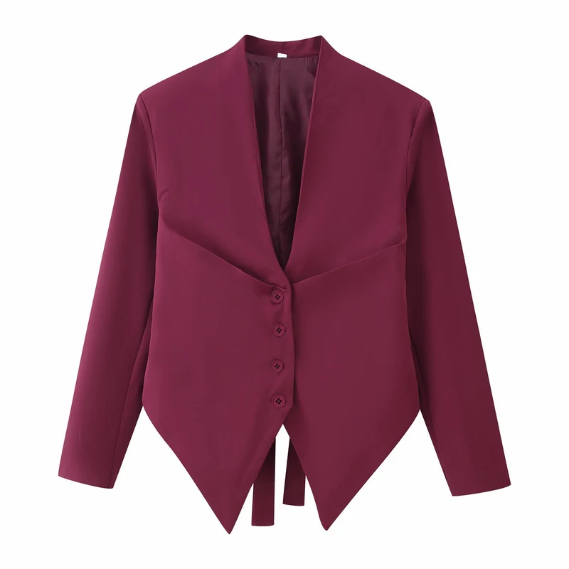 Damen Asymmetrische Blazerjacke mit tiefem V-Ausschnitt und spitzem Saum Nord Taschen