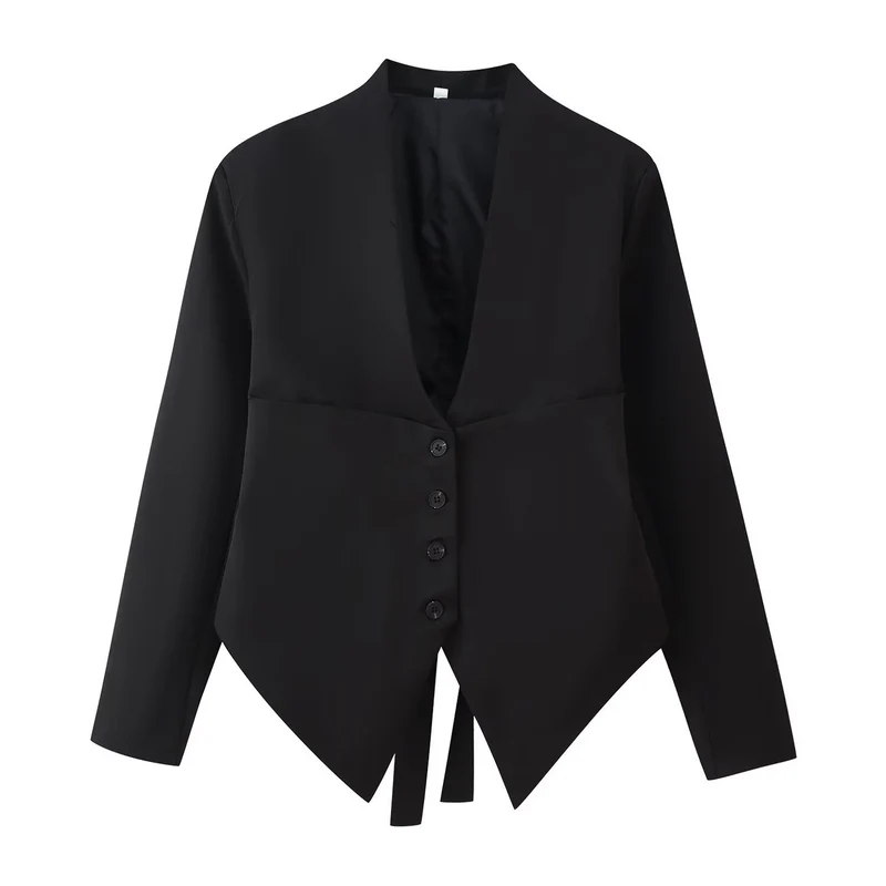 Damen Asymmetrische Blazerjacke mit tiefem V-Ausschnitt und spitzem Saum Nord Taschen