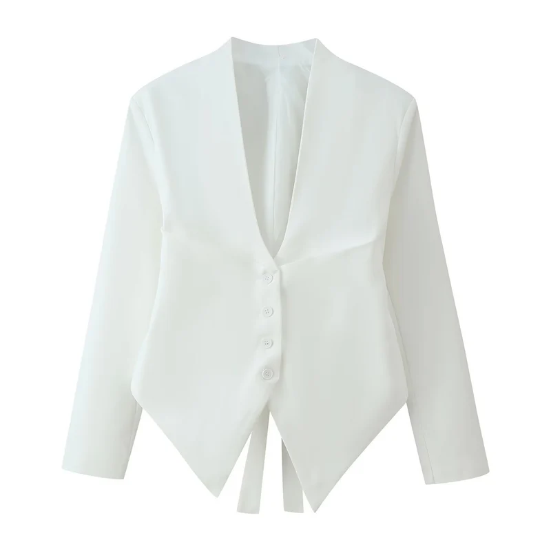 Damen Asymmetrische Blazerjacke mit tiefem V-Ausschnitt und spitzem Saum Nord Taschen