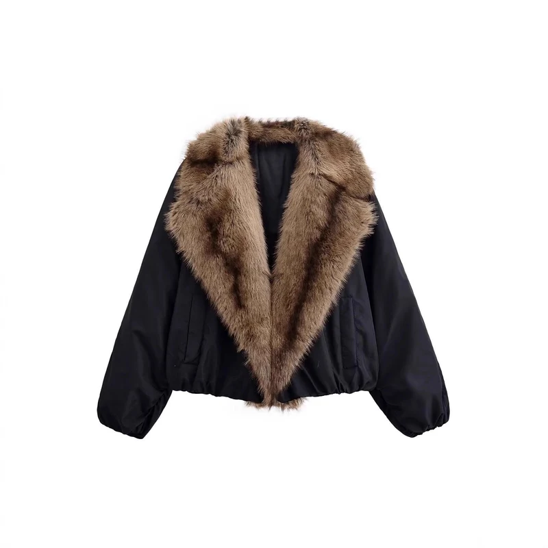 Damen Kurze gesteppte Bomberjacke mit voluminösem Faux-Fur-Schalkragen Nord Taschen