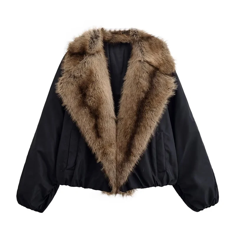 Damen Kurze gesteppte Bomberjacke mit voluminösem Faux-Fur-Schalkragen Nord Taschen