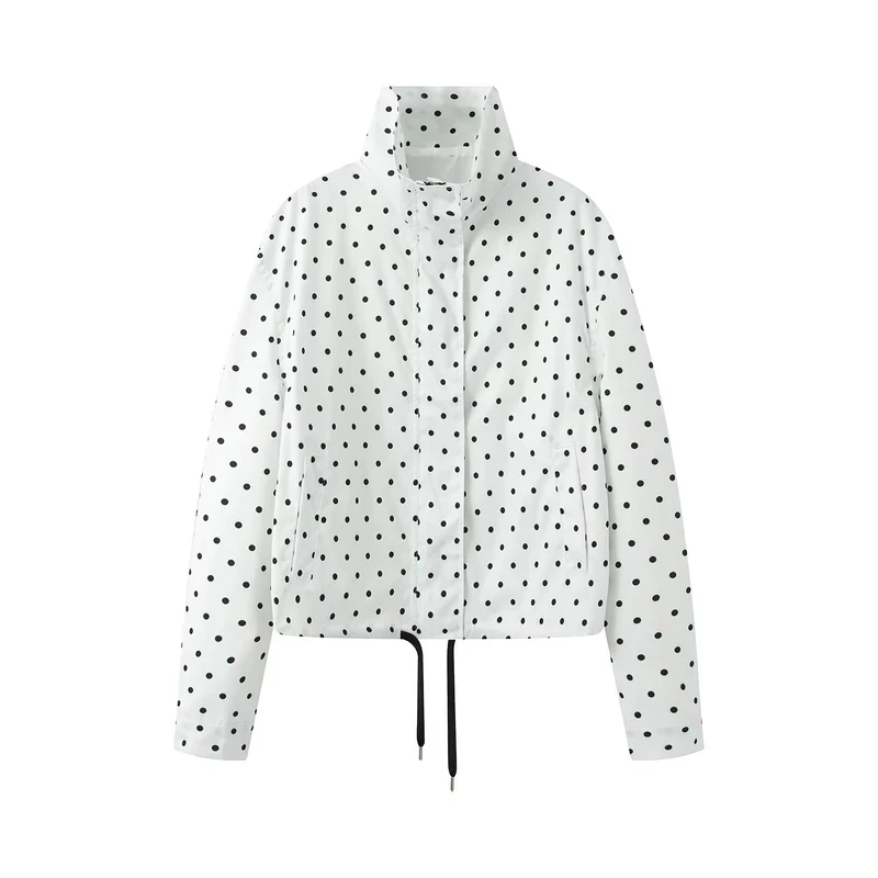 Damen Kurze gepunktete Regenjacke mit Stehkragen und Kordelzug Nord Taschen