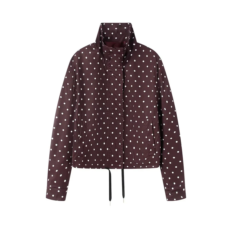Damen Kurze gepunktete Regenjacke mit Stehkragen und Kordelzug Nord Taschen