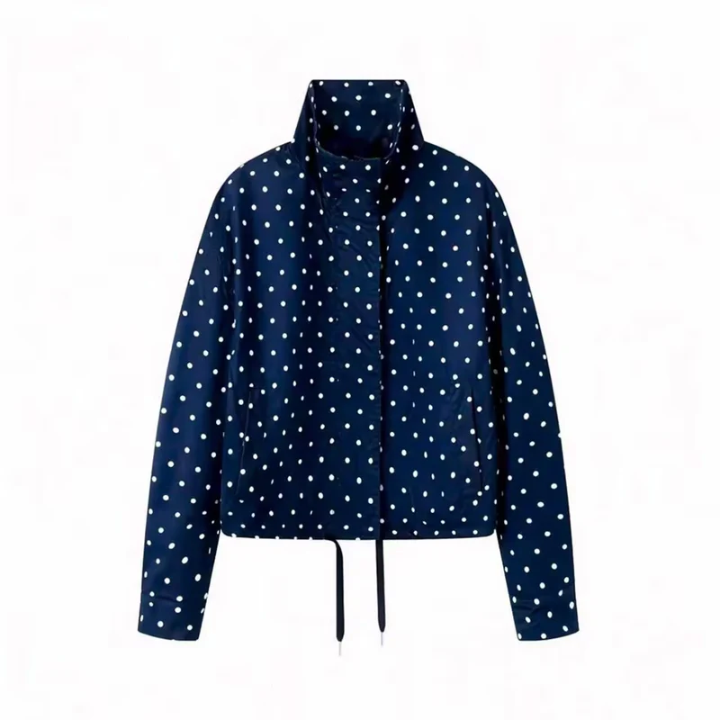 Damen Kurze gepunktete Regenjacke mit Stehkragen und Kordelzug Nord Taschen