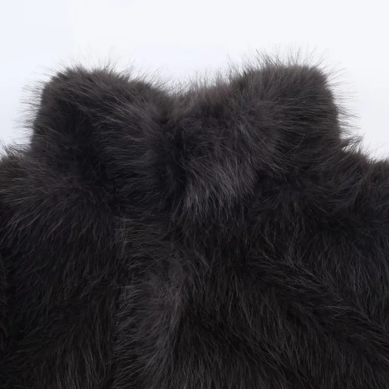 Damen Kurze Faux‑Fur‑Jacke mit Stehkragen und Boxy‑Schnitt Nord Taschen