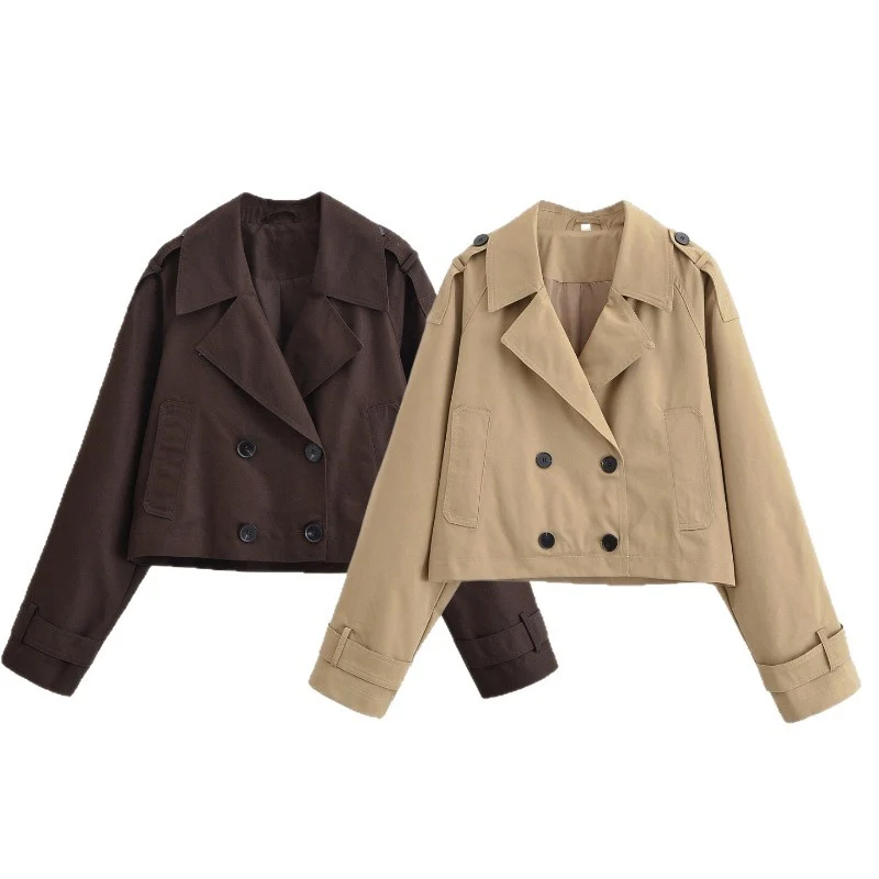 Damen Kurze Doppelreihige Trenchjacke im Cropped-Workwear-Look Nord Taschen