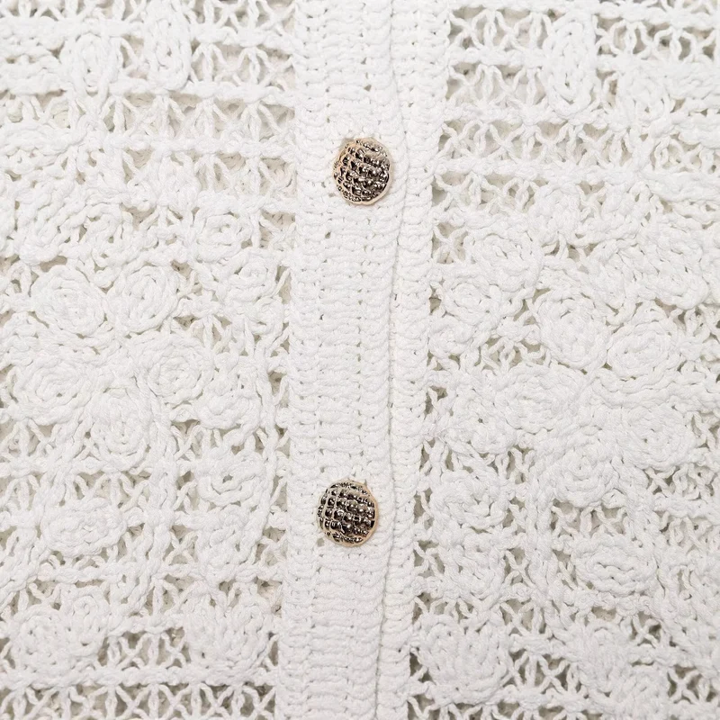 Damen Gehäkelte Kurzjacke im Bouclé‑Look mit Zierknöpfen und aufgesetzten Taschen Nord Taschen