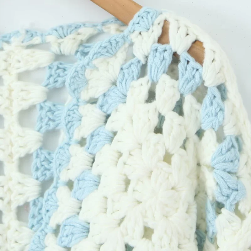 Damen Gehäkelte Granny‑Square Cardigan mit weitem Ärmel und Bindegürtel Nord Taschen