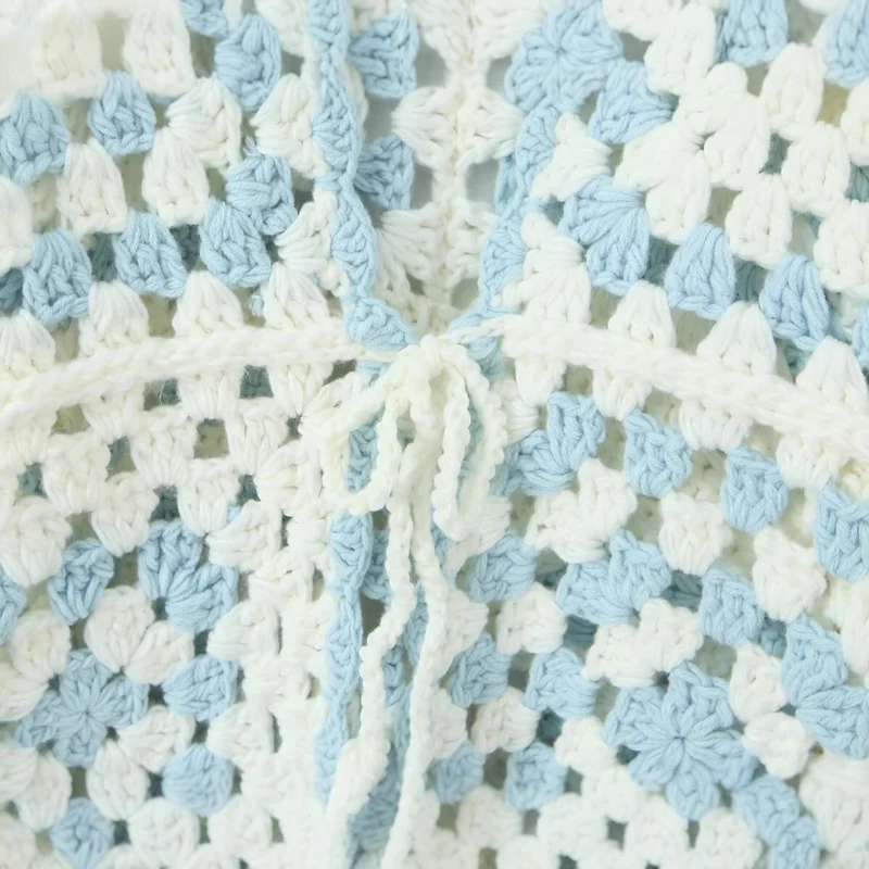 Damen Gehäkelte Granny‑Square Cardigan mit weitem Ärmel und Bindegürtel Nord Taschen