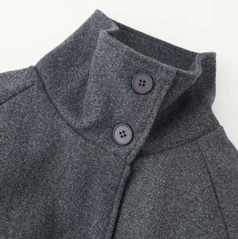 Damen Mantel mit Bindegürtel, Stehkragen und Raglanärmeln Nord Taschen
