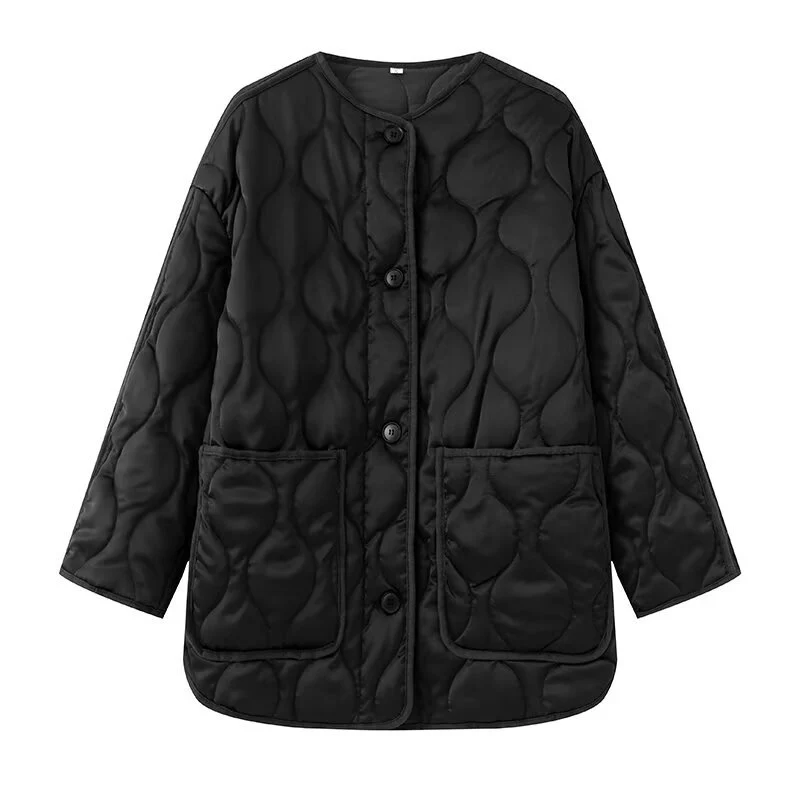 Damen Longline-Steppjacke mit Rundhals, Knopfleiste und aufgesetzten Taschen Nord Taschen