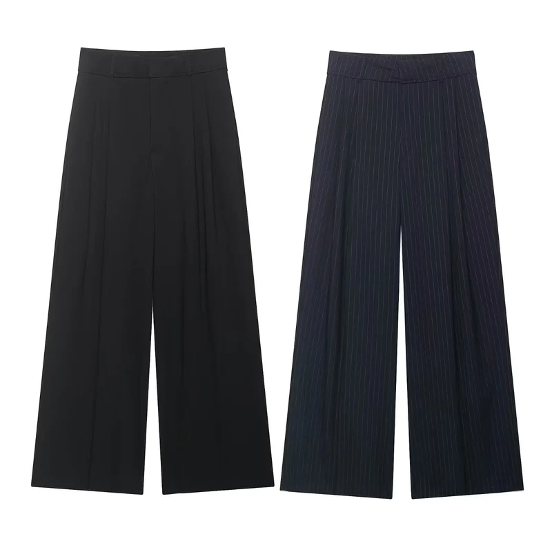 Damen Hochtaillierte weite Palazzohose mit Bundfalten und eleganter Falllinie Nord Taschen