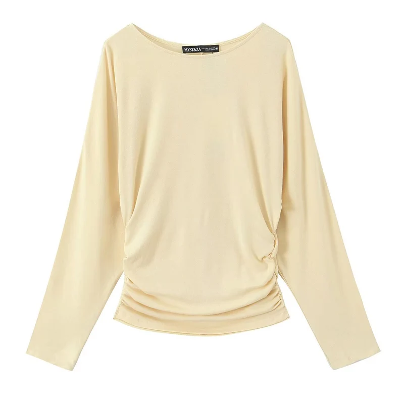 Damen Langarmshirt mit seitlicher Raffung und überschnittenen Schultern Nord Taschen