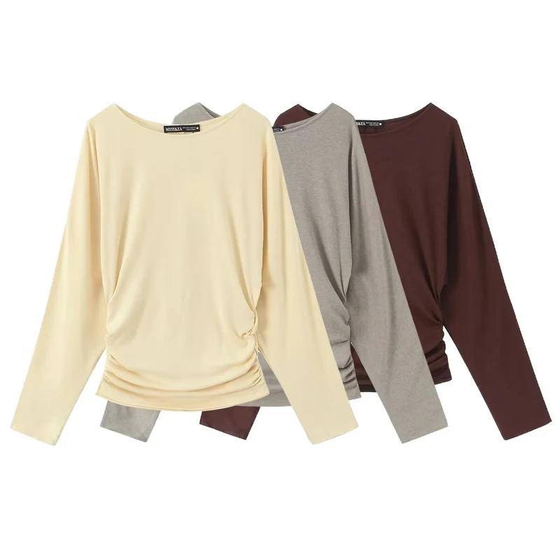 Damen Langarmshirt mit seitlicher Raffung und überschnittenen Schultern Nord Taschen