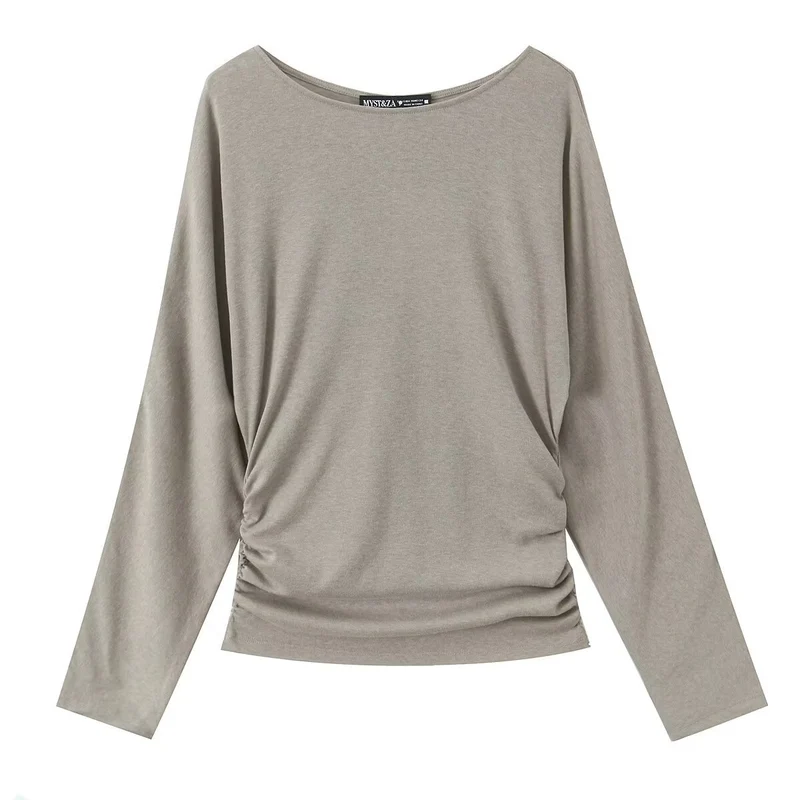 Damen Langarmshirt mit seitlicher Raffung und überschnittenen Schultern Nord Taschen