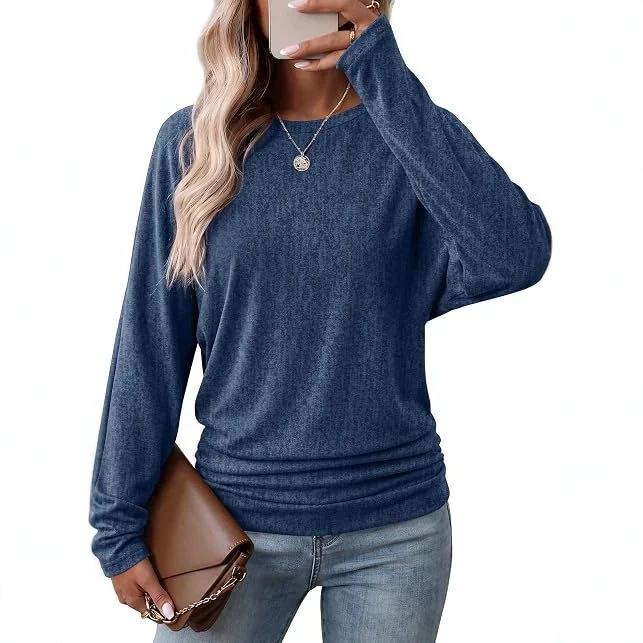 Damen Lässiges Langarm-Feinstrickshirt mit überschnittener Schulter und lockerem Saum Nord Taschen
