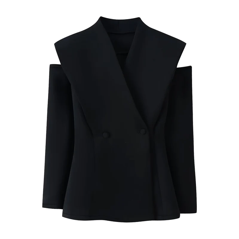 Damen Ärmelloser Doppelreihiger Blazer mit übergroßem Schalkragen Nord Taschen