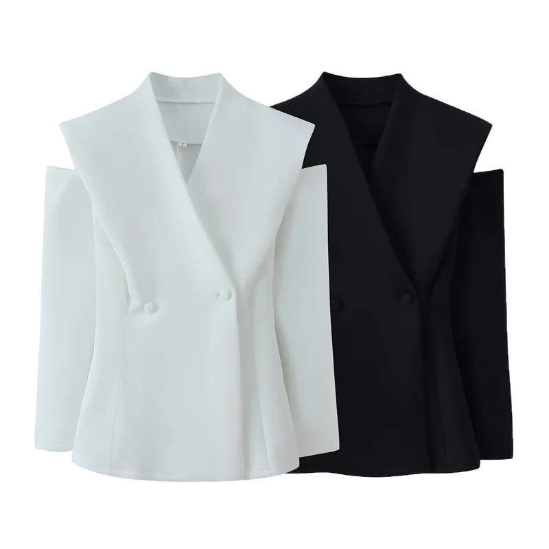 Damen Ärmelloser Doppelreihiger Blazer mit übergroßem Schalkragen Nord Taschen