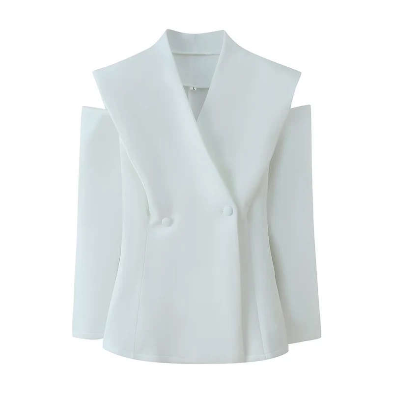Damen Ärmelloser Doppelreihiger Blazer mit übergroßem Schalkragen Nord Taschen