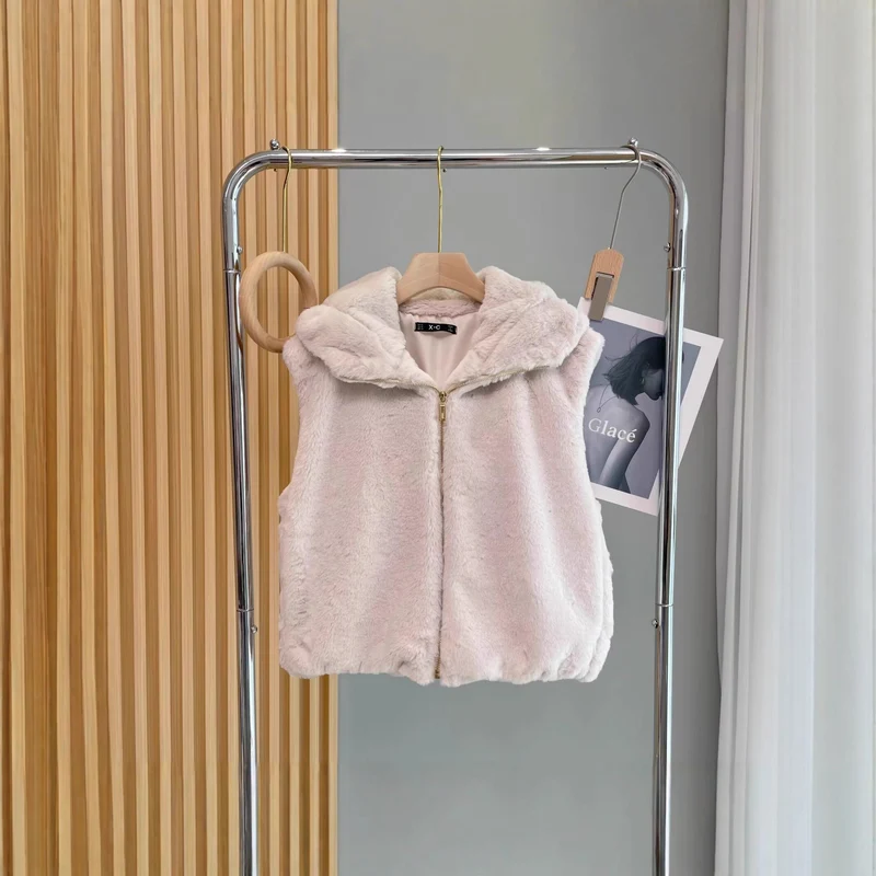 Damen Ärmellose Teddyweste mit Kapuze und Reißverschluss Nord Taschen