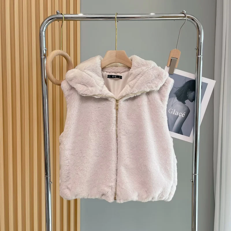 Damen Ärmellose Teddyweste mit Kapuze und Reißverschluss Nord Taschen