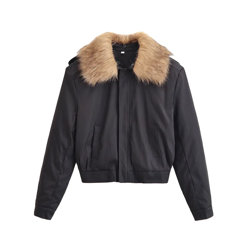 Damen Kurze Bomberjacke mit abnehmbarem Faux-Fur-Kragen Nord Taschen